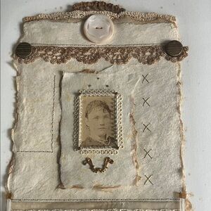 Framed Vintage Textile Collage Wall Art in Cream and Gold